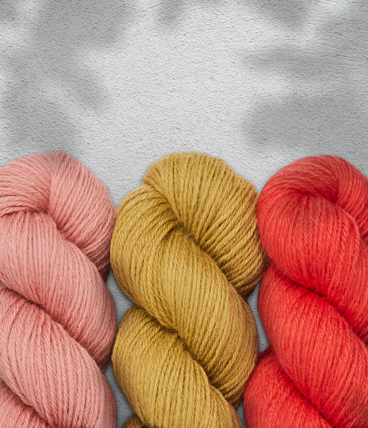 Wooltrace yarn in Warm Blush, Butter and Poppy